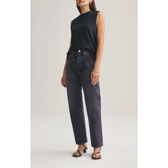 Agolde 90’s Jeans Pant High Straight Casual Classic Denim Black Minimalist 22 - Picture 1 of 14